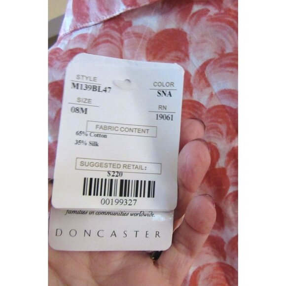 Vintage New w Tags Doncaster Salmon & White Cotton Silk Button-Up Blouse Sz 8 - Picture 8 of 8